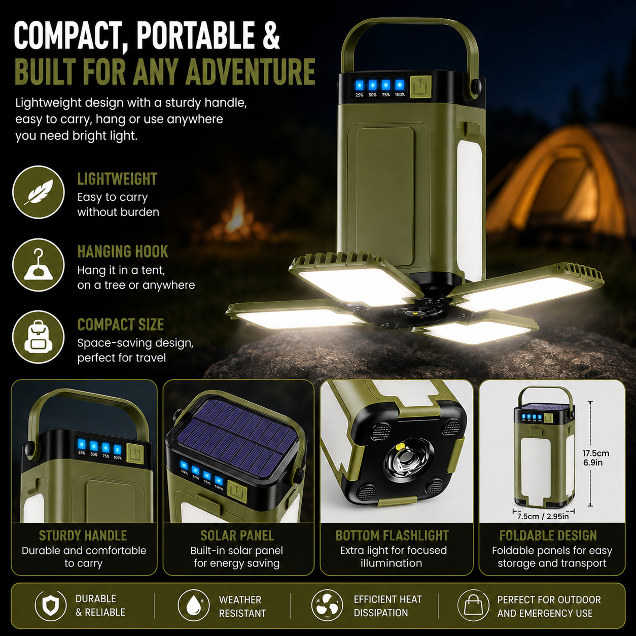 Solar Leaf Lamp, Camping Lantern, LED Lantern, Camping Lamp, Rechargeable Camping Lantern, Rechargeable Lanterns, Tent Light and Solar Lantern, Foldable Hanging Outdoor Light