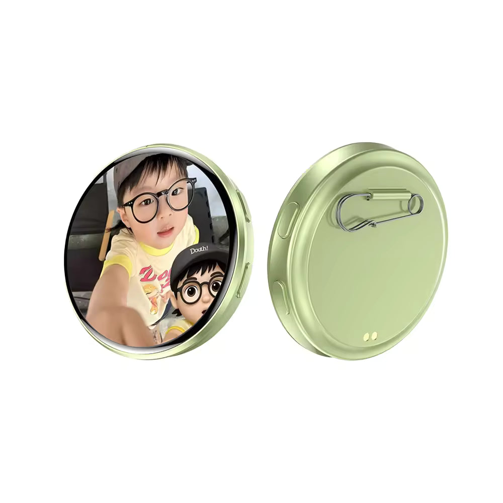 Grey E87 electronic display badge with compact wearable design