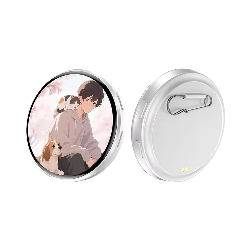White E87 wearable digital badge with square electronic display