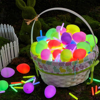 Glow-in-the-dark Easter eggs with mini glow sticks, perfect for egg hunts