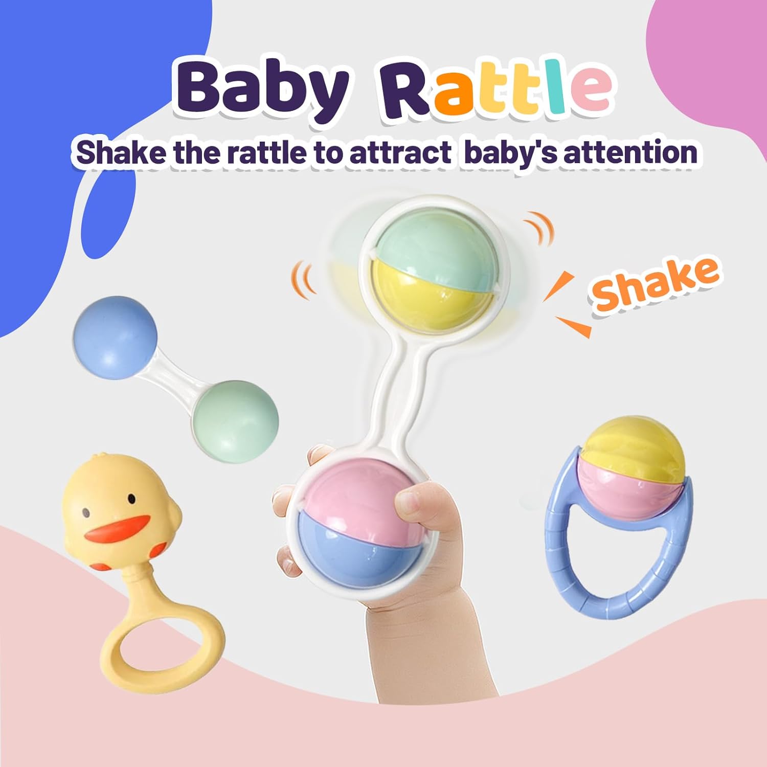 Easy-grip baby shaker toys designed for small hands and supervised play