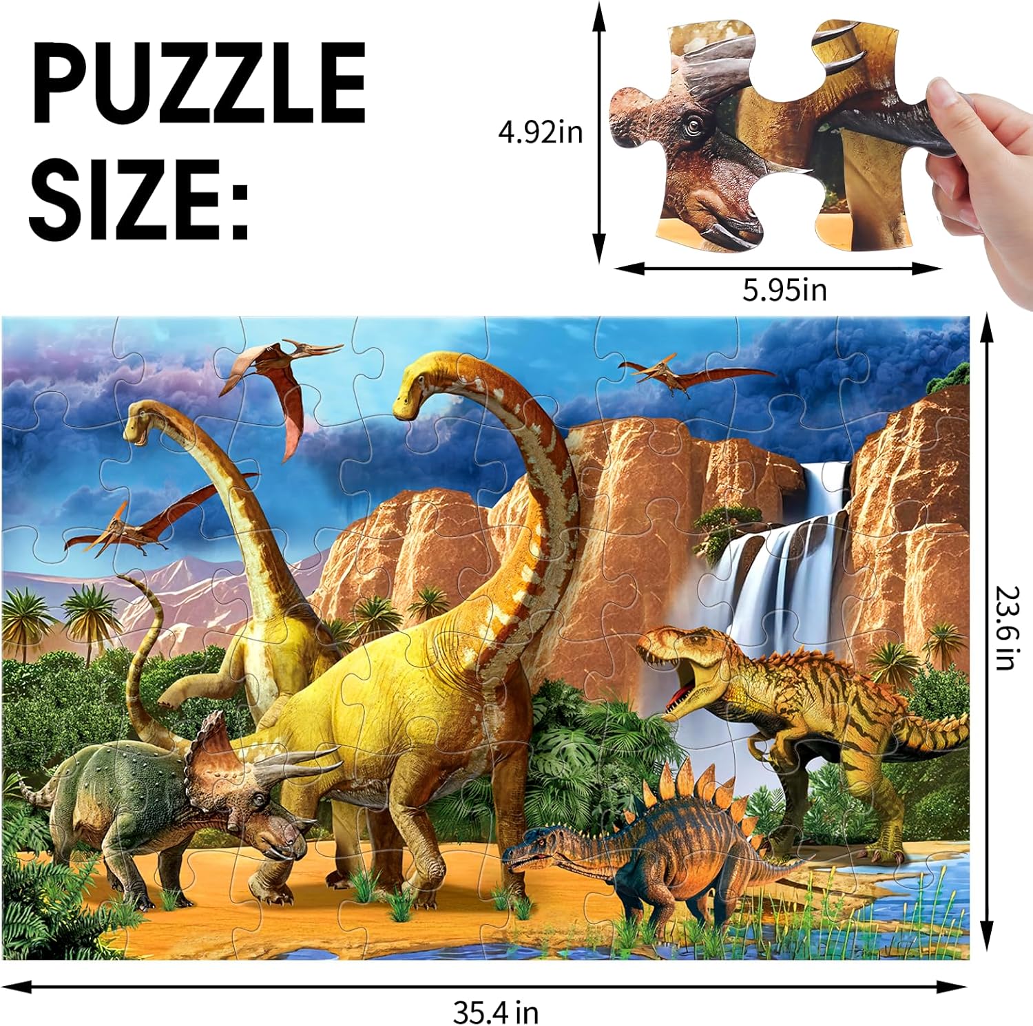 Educational Dinosaur Puzzle for Preschoolers – 48 Piece Jumbo Jigsaw for Ages 3-5