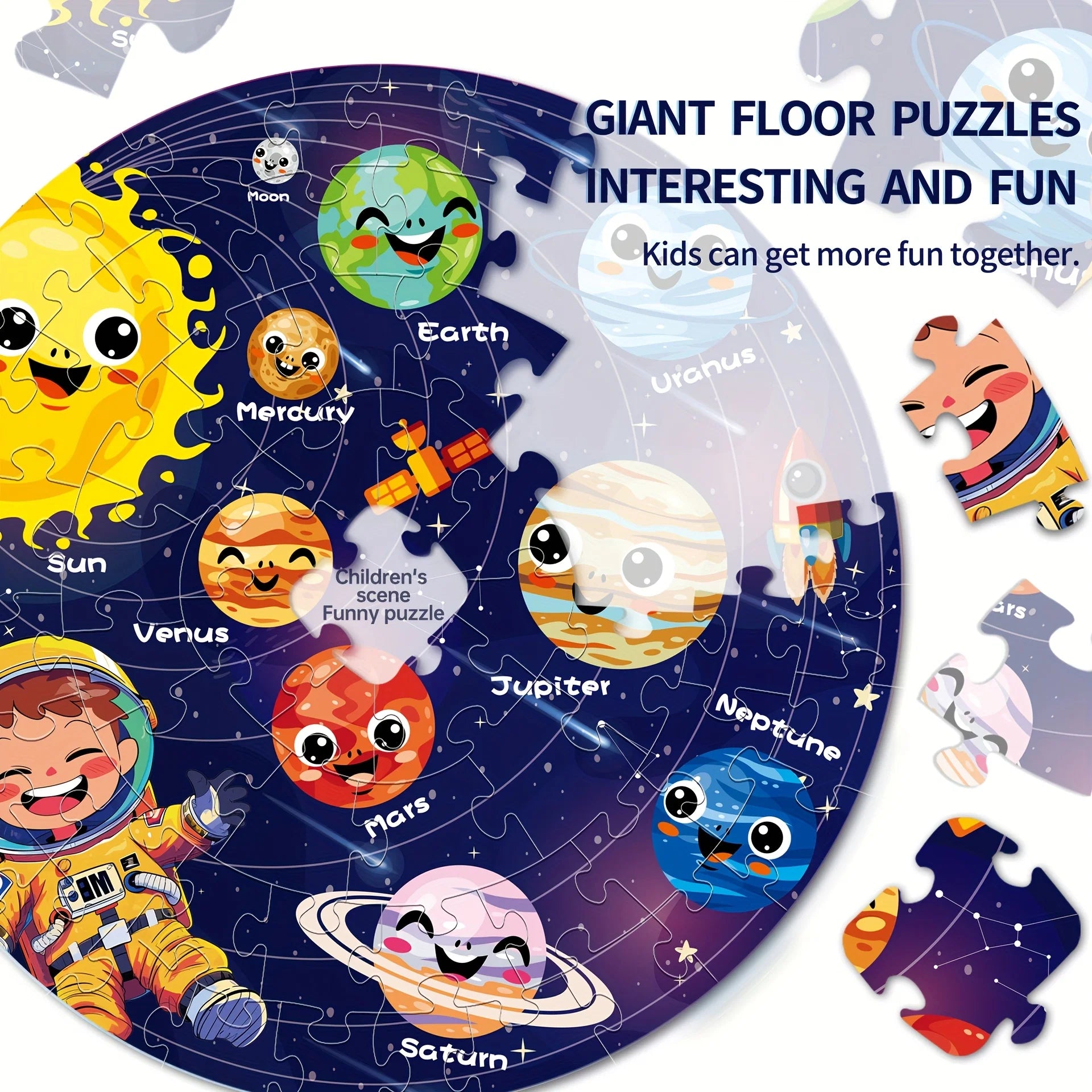 Educational space puzzle with planet designs for children