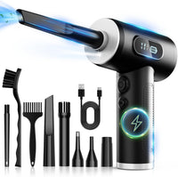 Electric air duster with LED light cleaning a computer keyboard