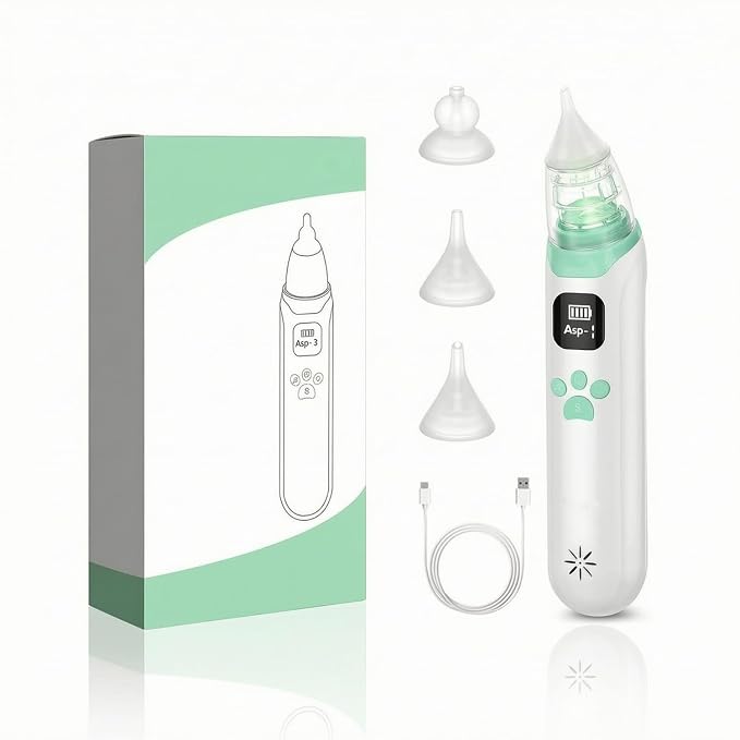 Electric baby nose cleaner front view with silicone tip