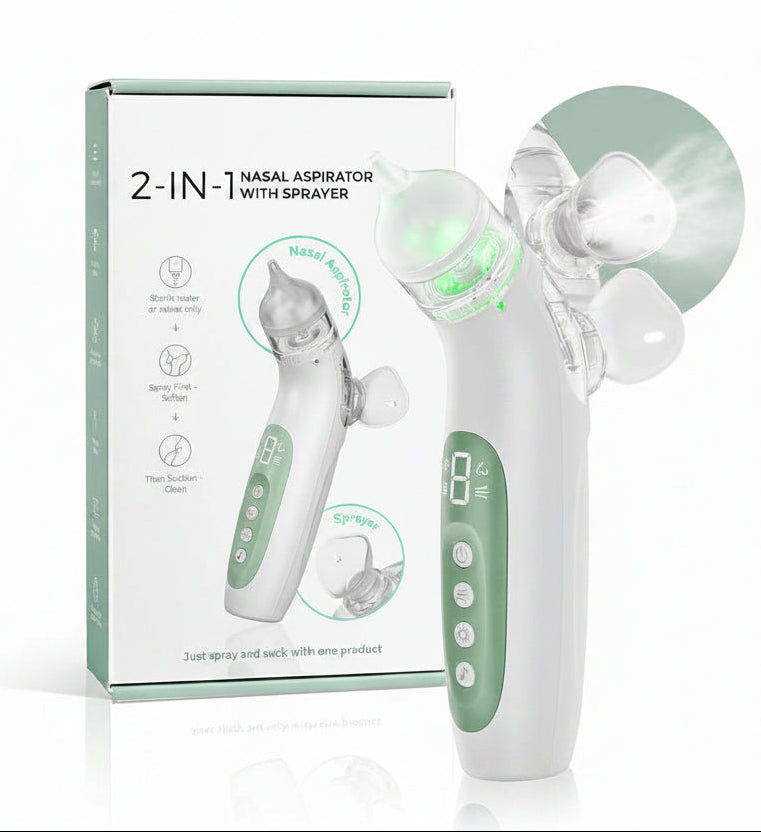 Electric baby nose cleaner with spray and adjustable suction