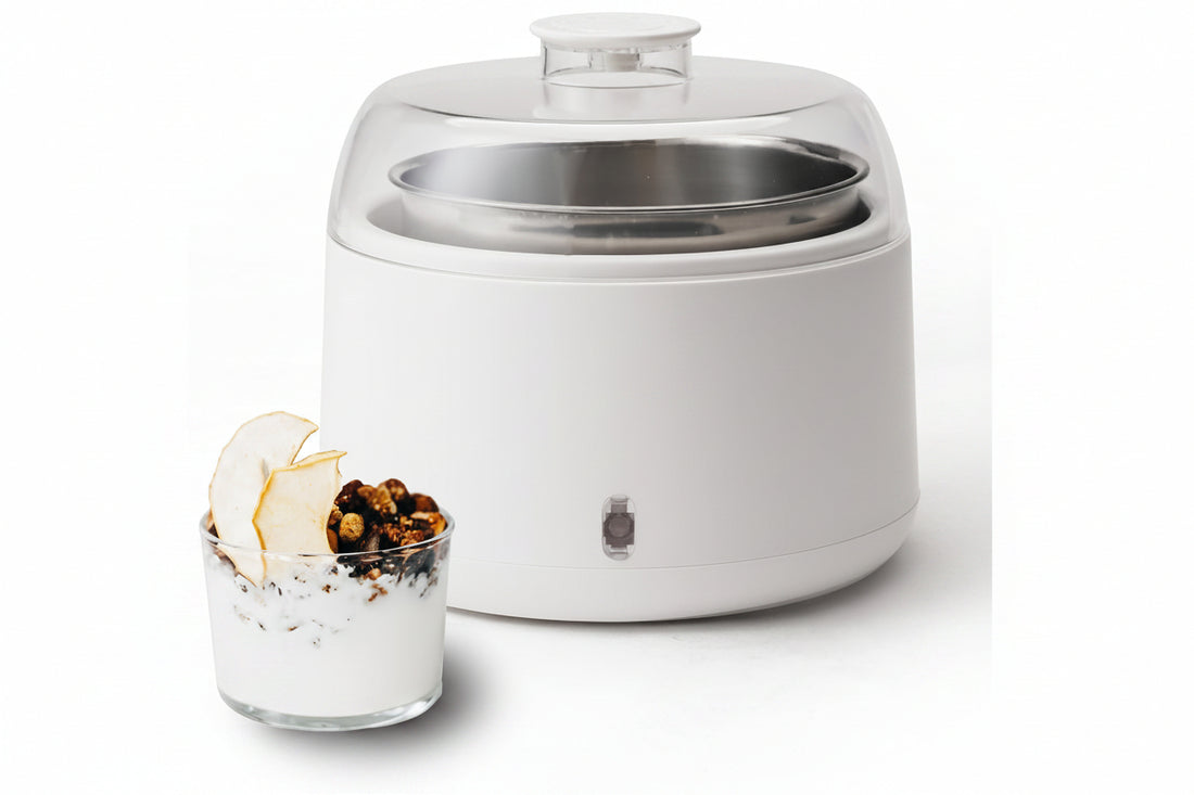 Electric chocolate melting pot with compact yellow design