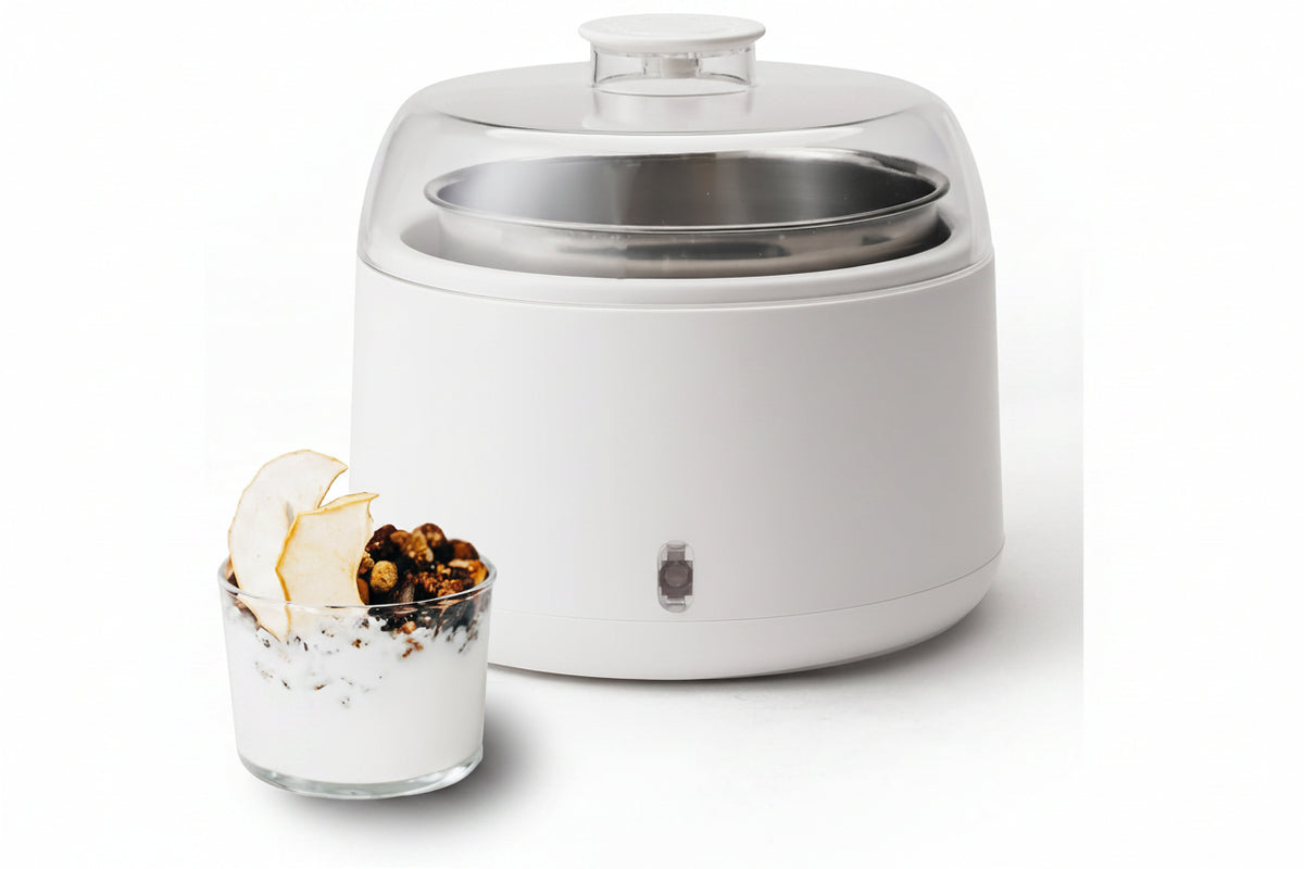 Electric chocolate melting pot with compact yellow design