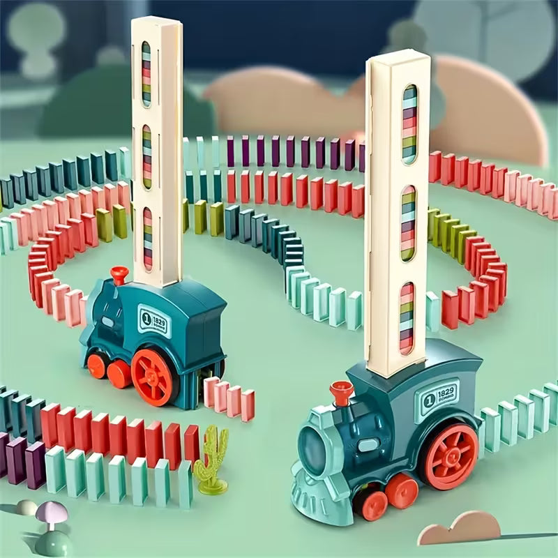 Electric domino train toy for kids automatic domino laying play