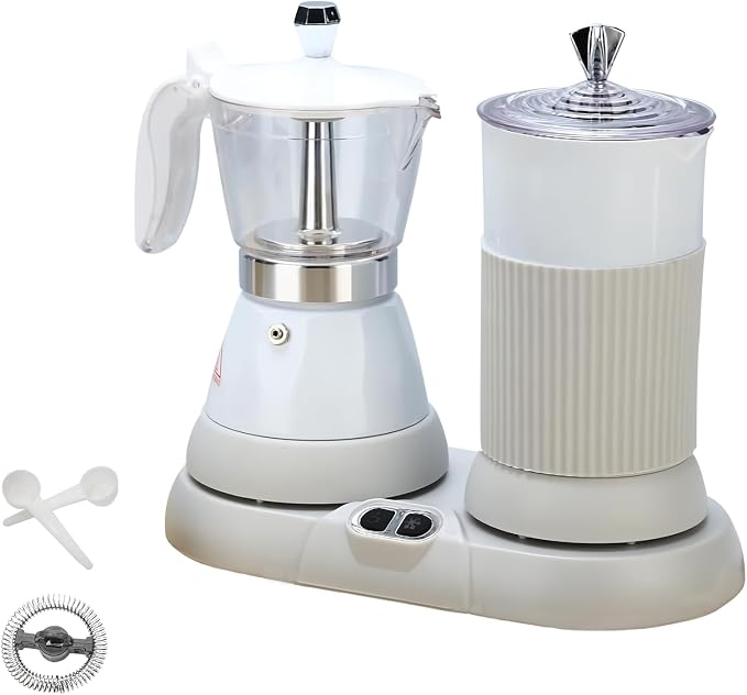 Electric espresso-style coffee maker with milk frother