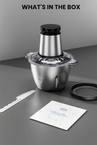 Electric food chopper with stainless steel blade assembly