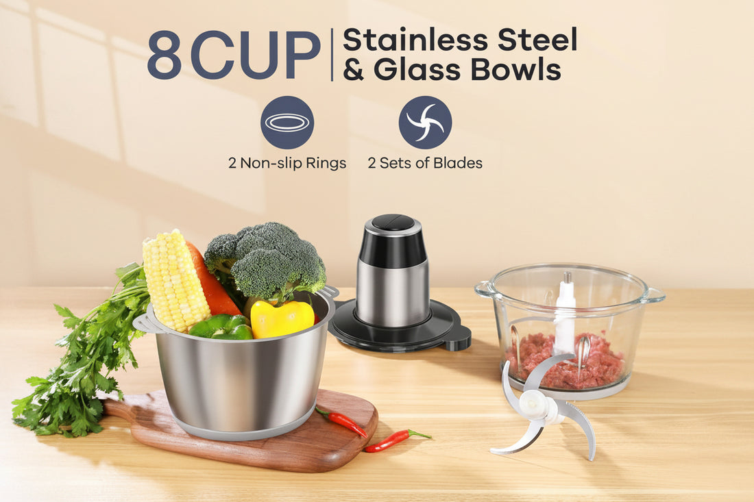 Two-speed electric food chopper with push-top control