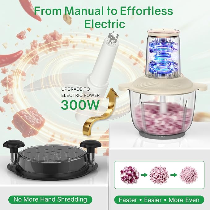 Electric food processor with detachable bowl, lid, and blades