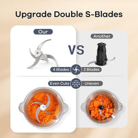 Dual stainless steel blade sets for electric food processo