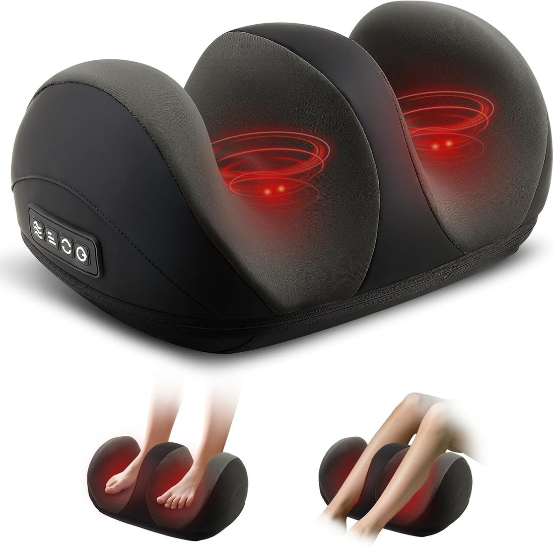 Electric foot and calf massager with warm mode black front view