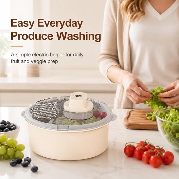 Electric fruit washing bowl in white for kitchen use