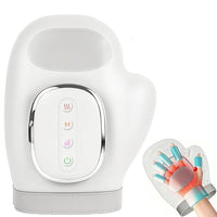 White electric hand massager with silver-trimmed controls and enclosed massage compartment.