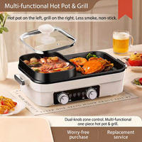 Electric hot pot and grill with dual temperature controls