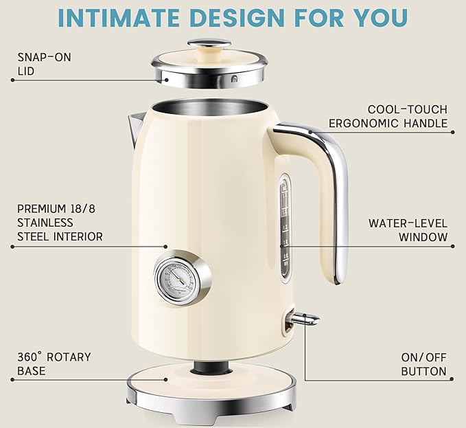 Electric kettle with illuminated LED operating indicator