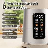 Electric kettle with six temperature presets for tea and coffee