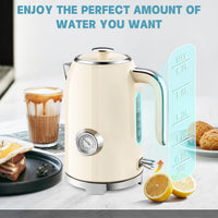 Close view of the temperature gauge on an electric water kettle