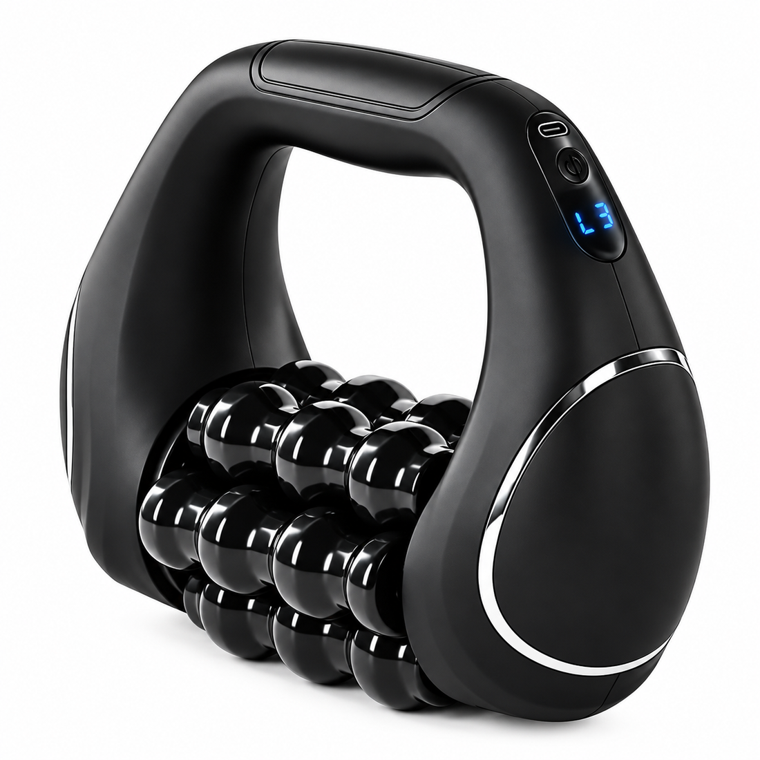 Black electric massage roller with a cordless handheld design.