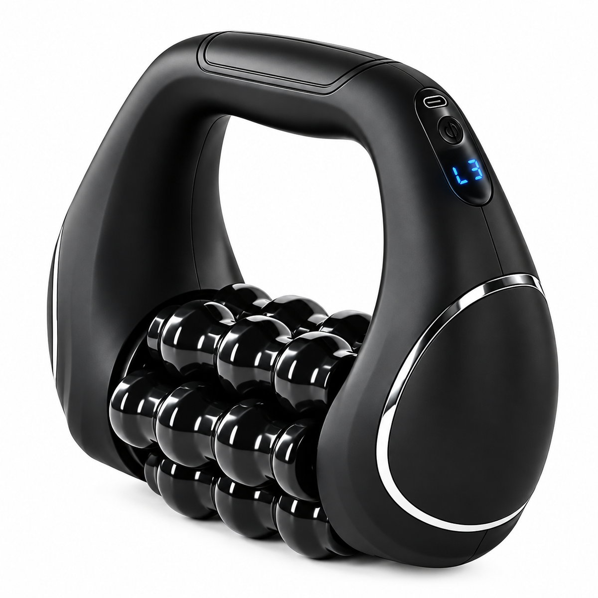 Black electric massage roller with a cordless handheld design.