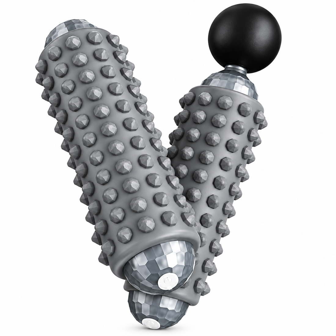 Gray electric massage roller with a compact rechargeable design.