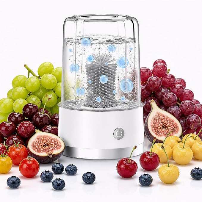 Electric mini fruit washing cup with rotating silicone brush