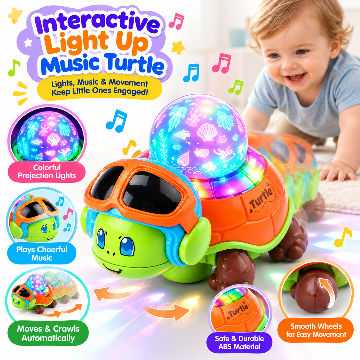 Electric moving animal toy for kids with a playful cartoon appearance.