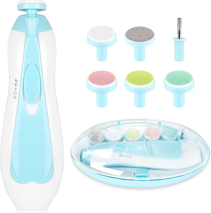 Electric nail file drill for babies with safety cutter and trimmer attachments