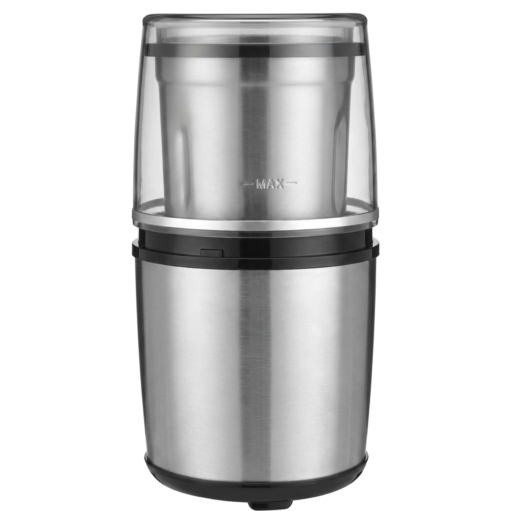 Electric spice and nut grinder with compact countertop design