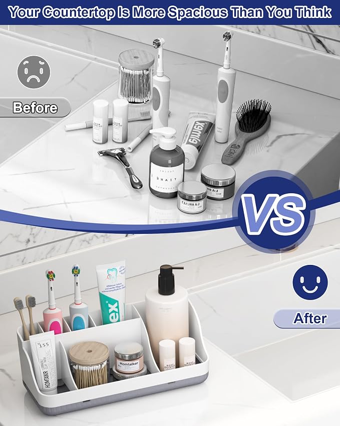 Countertop holder designed for electric toothbrushes and bathroom essentials