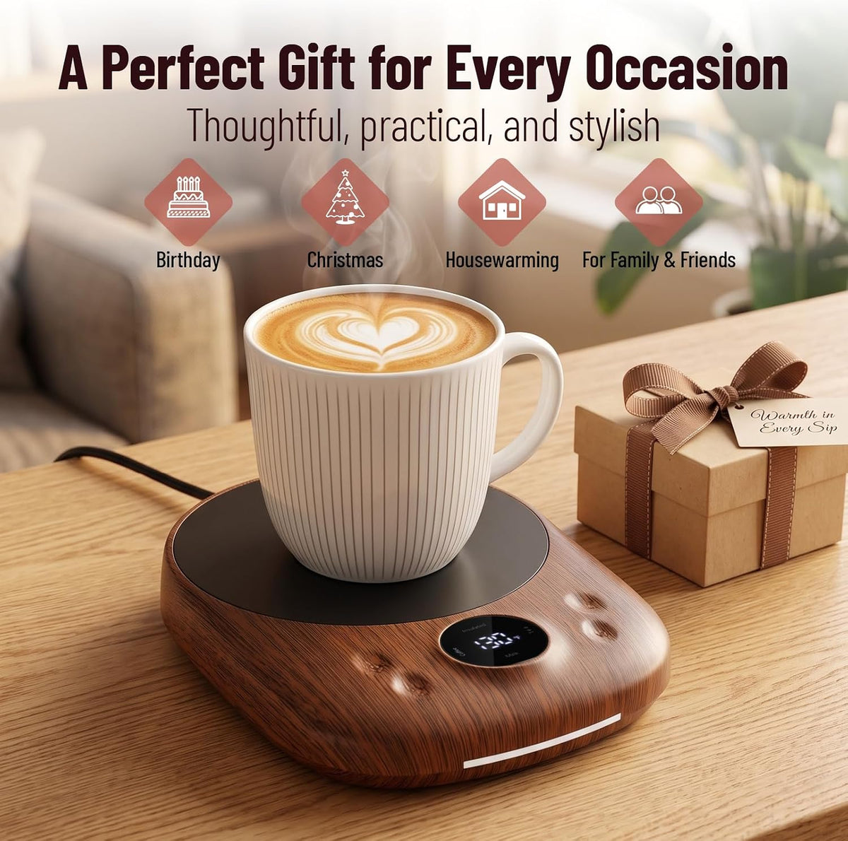 wood grain electric mug heating pad