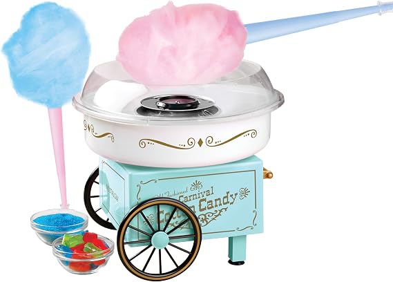 pink cotton candy maker with sugar scoop