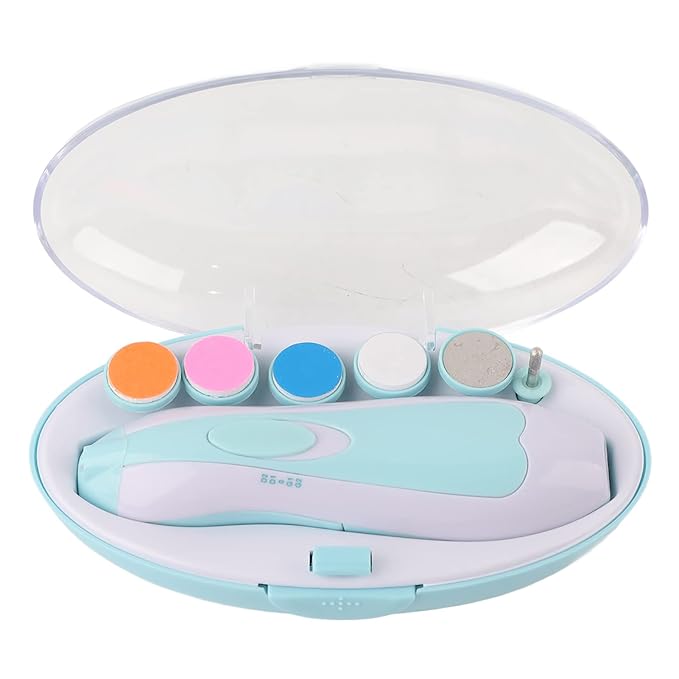 Electric newborn nail trimmer kit with multiple filing pads and storage case