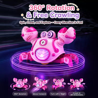 Front view of an electronic crab toy showing its colorful body and bubble machine design.