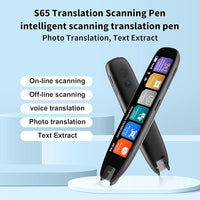 Electronic dictionary pen displaying vocabulary lookup functions.