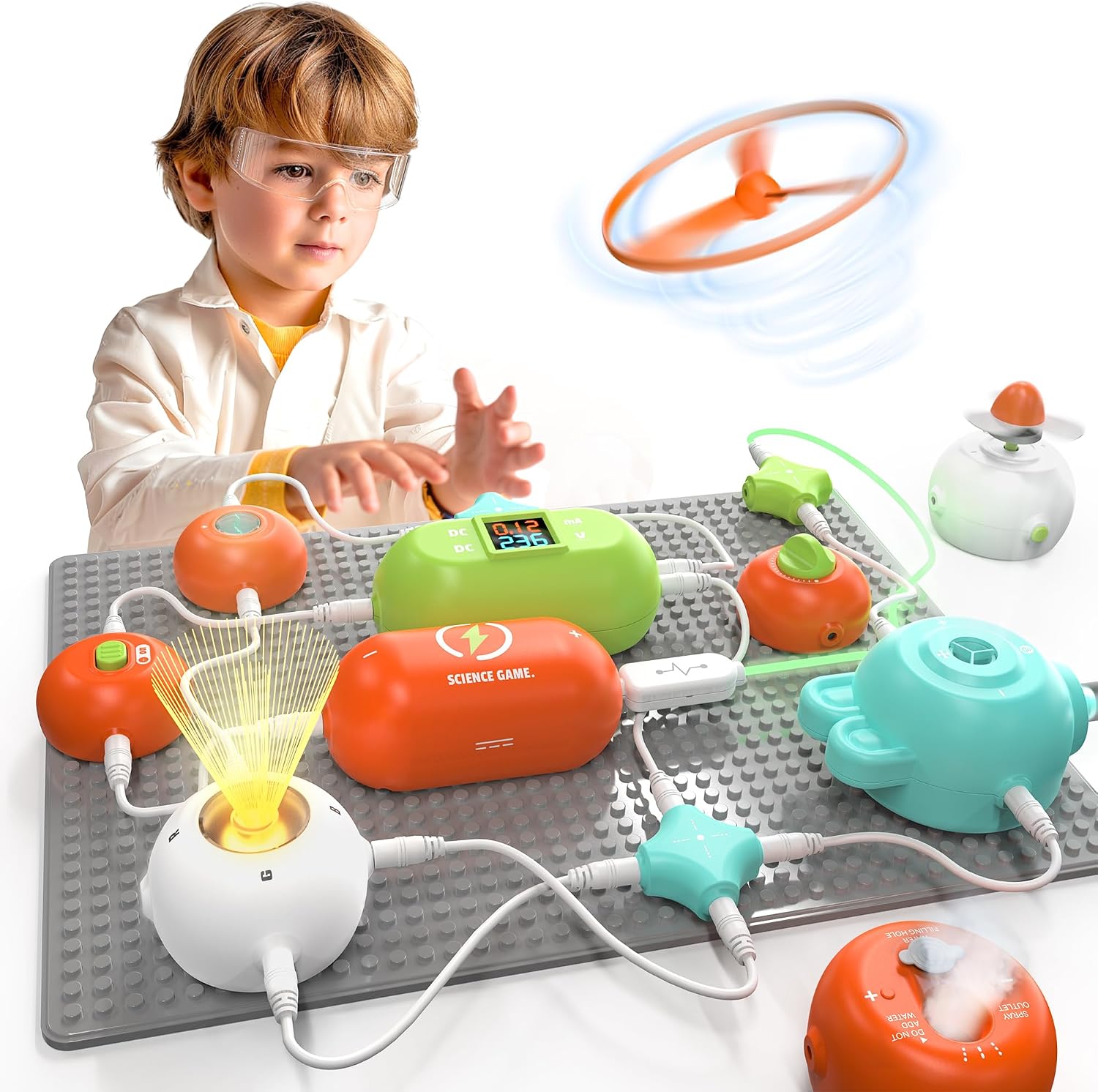Electronics STEM science kit for kids with circuit building components