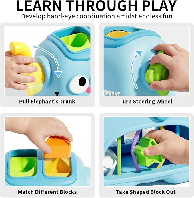 Elephant shape sorting toy with colorful matching pieces for toddlers