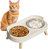 Elevated Cat Bowl Set White with Stainless Steel Food and Water Bowls