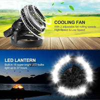 Emergency LED lantern with fan for hurricane preparedness and outdoor use
