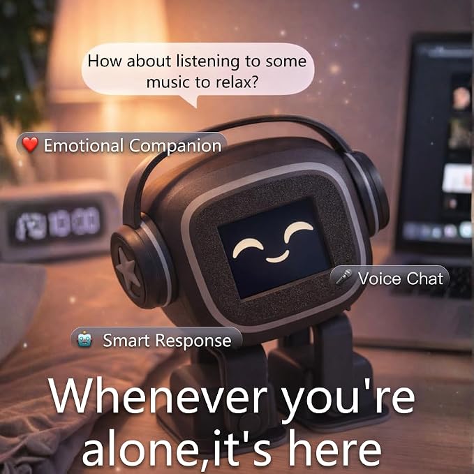Smart robot displaying animated emoji expressions