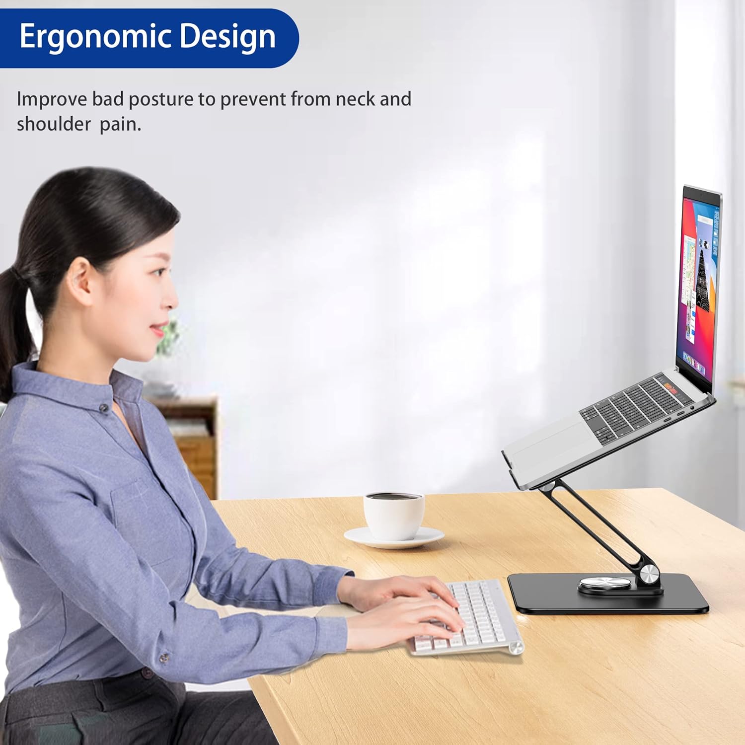 ergonomic laptop stand for desk adjustable height and angle