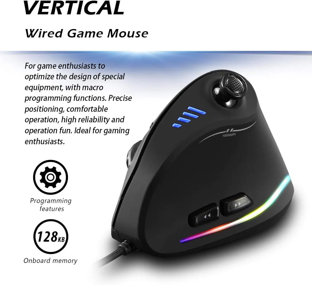 Ergonomic RGB wired mouse placed on modern computer desk setup