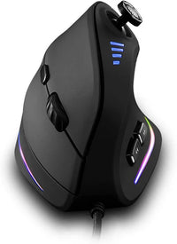 Ergonomic wired vertical RGB mouse front view for laptop and desktop use