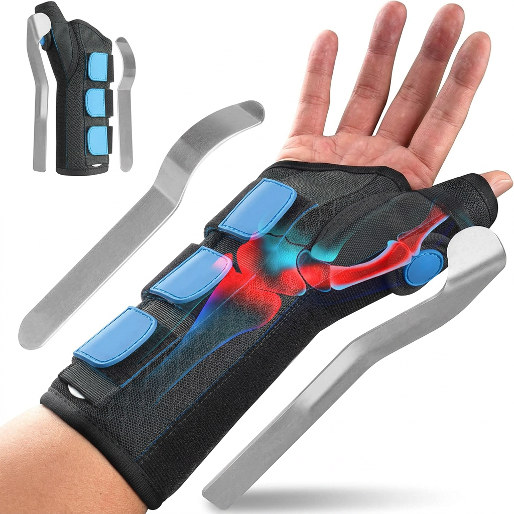 Front view of ergonomic wrist and thumb stabilizer for right hand