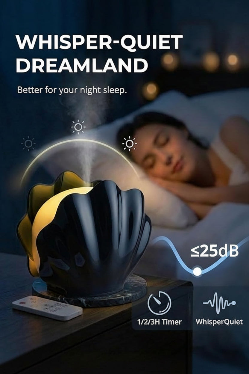 Essential oil aroma diffuser with shell-inspired design