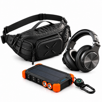 Everyday Carry Essentials Bundle with crossbody bag, Bluetooth headphones and solar power bank
