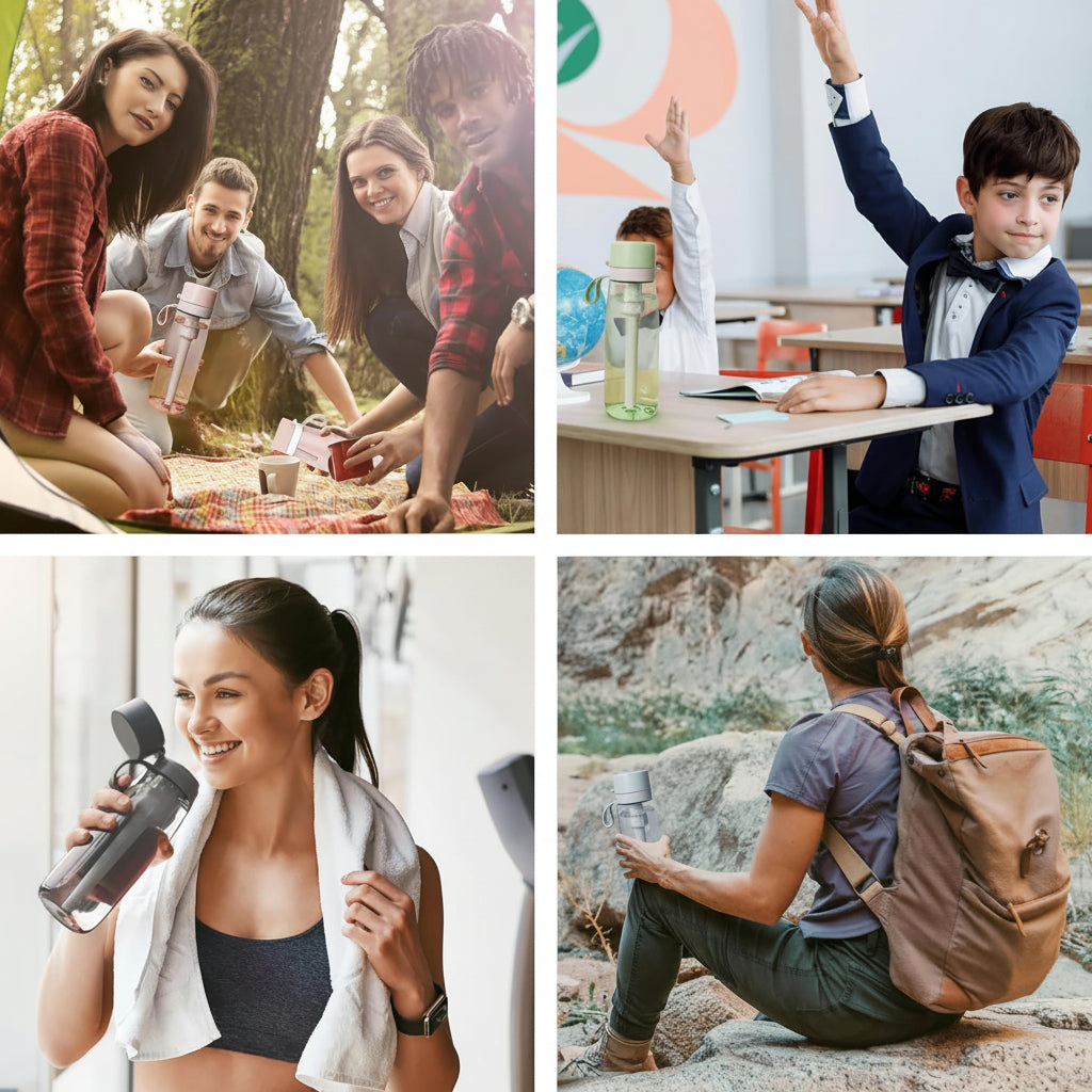 Everyday water bottle with filter component for regular drinking water use